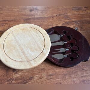 TRUDEAU Cheese Cutting Board with Storage Drawer & 4 Piece Knife Servicing Set